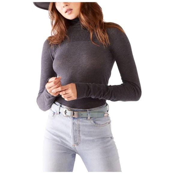 Free People Tops - Free People Caroline Smocked Turtleneck Top Sz S